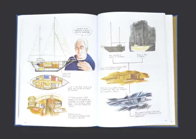 Le Ksar libro de comics de Hélène Balcer velero ksar Jean-Paul Bassaget El Ksar es el barco de Jean-Paul Bassaget. Un barco en el que navegó durante más de cuarenta años. Antes del Ksar, fue capitán de larga distancia, en particular del barco legendario del comandante Cousteau: el Calypso. Impulsado por una curiosidad insaciable y un gusto incontenible por la vida al aire libre, Jean-Paul Bassaget viajó por África y América del Sur, cruzó los mares, se sumergió en el fondo de los océanos, dirigió expediciones a la Antártida y estuvo varias veces al borde de la muerte. naufragios o en medio de guerras civiles.